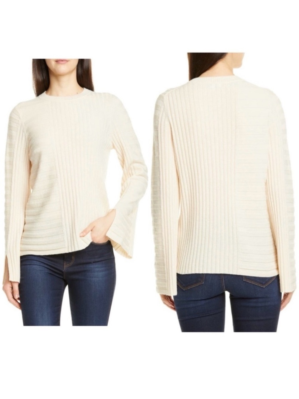 Equipment Emmaline Mixed Rib Wool Cashmere Sweater Cream Womens Small